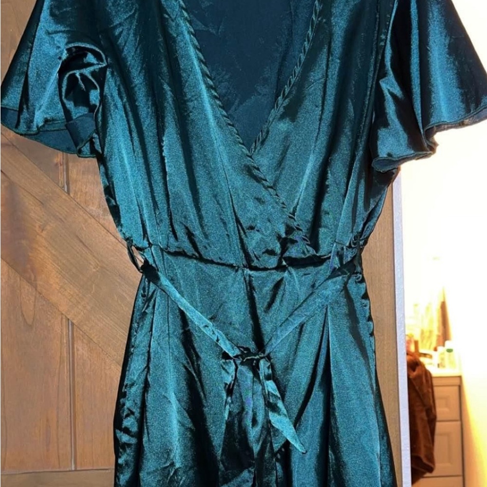 Emerald Green Satin Wrap Dress